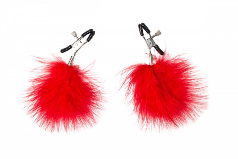Зажимы на соски с красным мехом "Party Hard" регулируемые 
